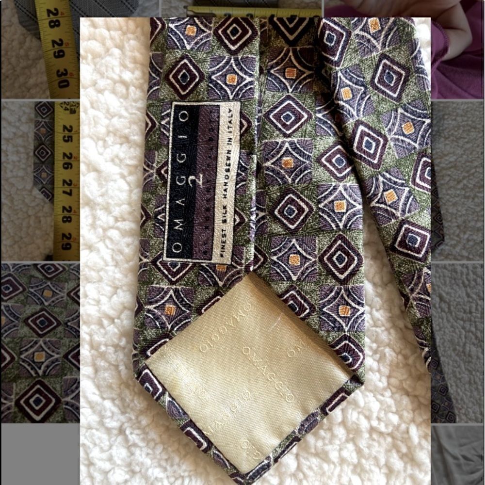 ROBERT TALBOTT OMAGGIO Silk Necktie USA Designer Geometric Green/Purple - Picture 4 of 6